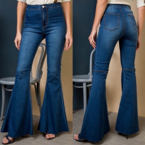 BellanBlue Denim - Boho Flared Wide Leg Denim Dark Wash Bell Bottom Jeans